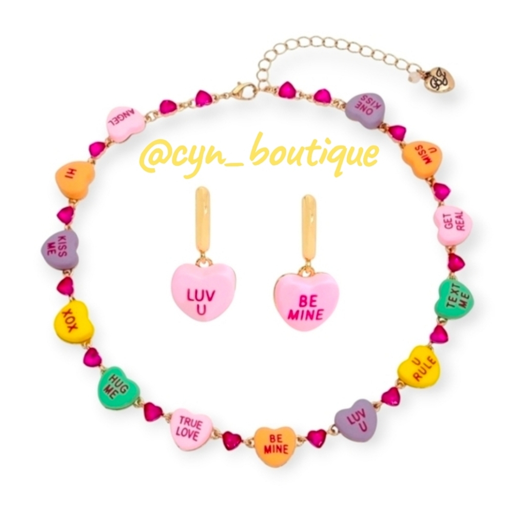 💕▪️Betsey Johnson▪️ Candy Hearts Valentine's Day Necklace & earrings SET
